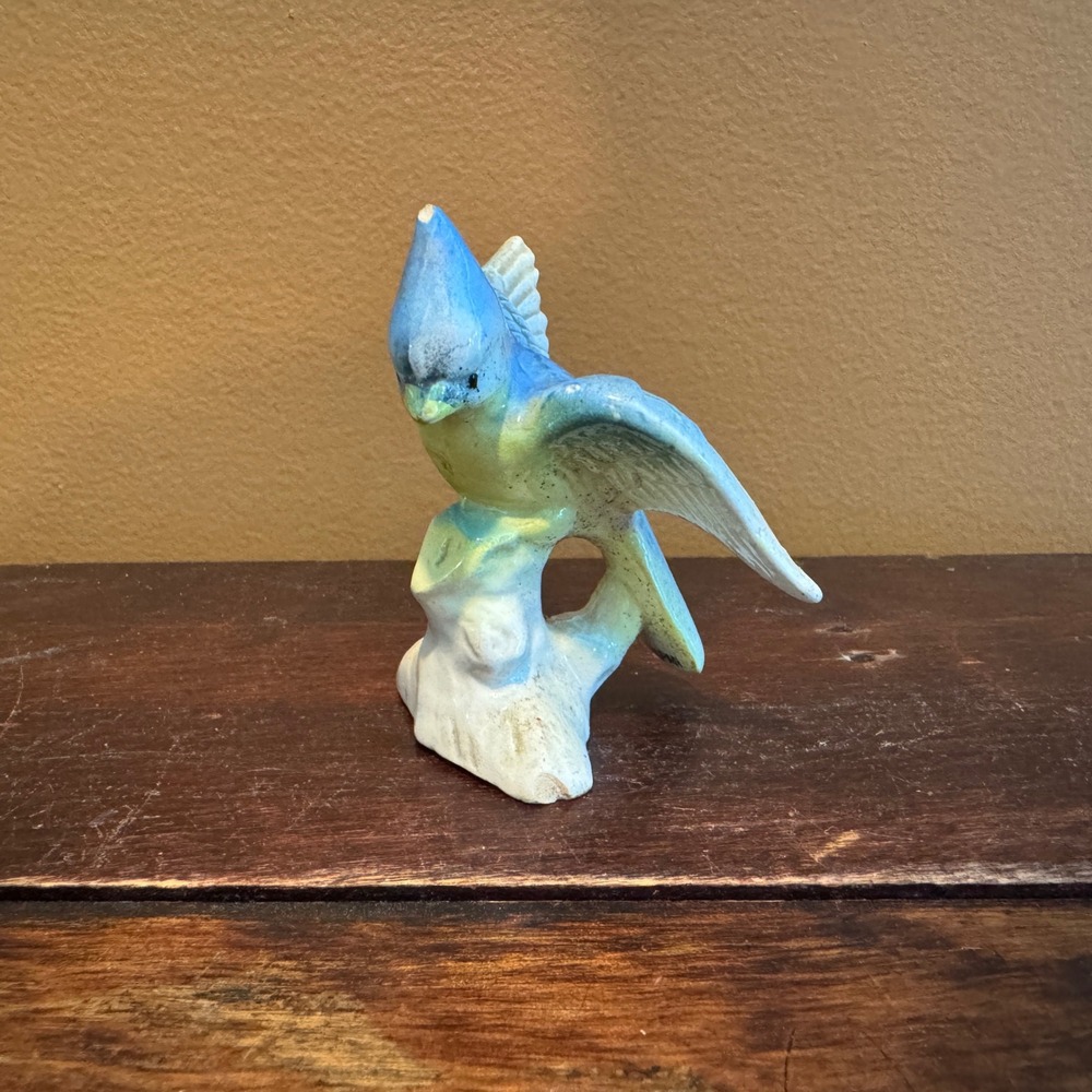 Vintage Porcelain Blue Jay Bird Figurine Knick Knack trinket Japan